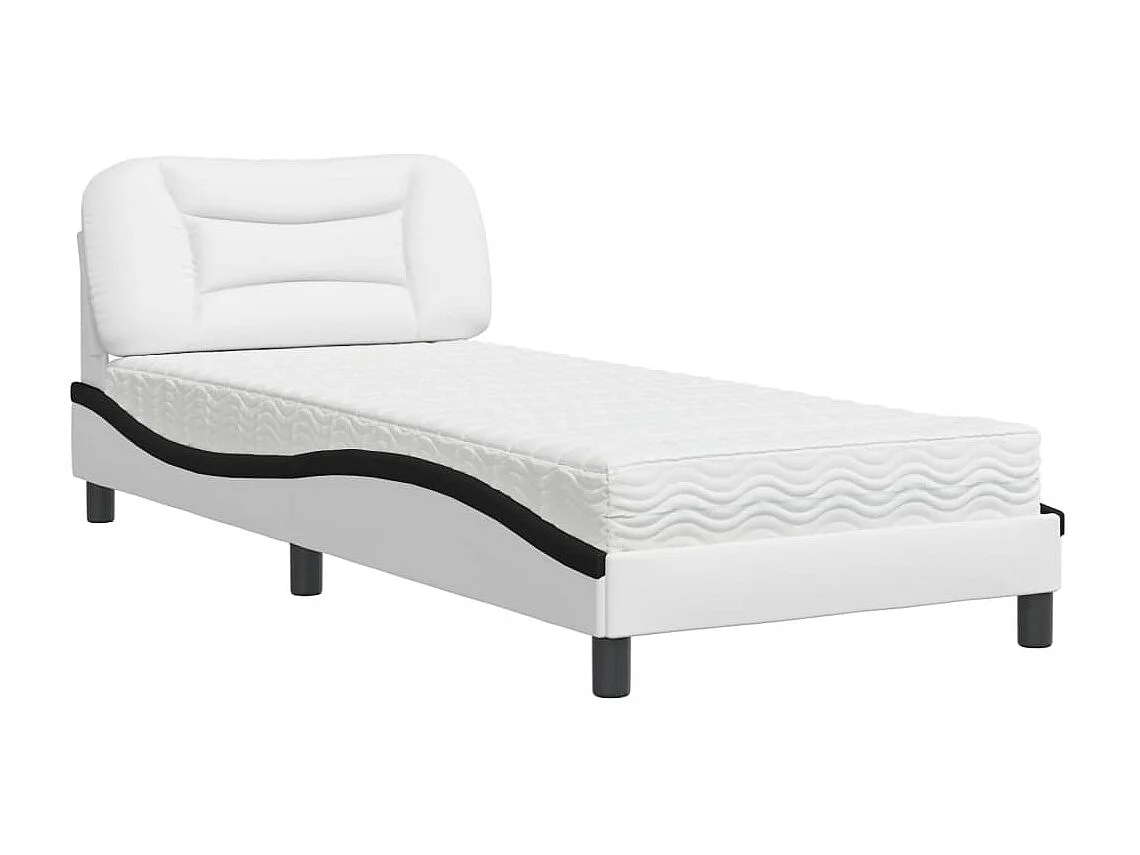 Lit avec matelas blanc et noir 80x200 cm similicuir