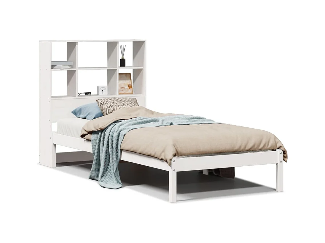 Letto libreria bianco senza materasso 90x200cm in legno massello di pino