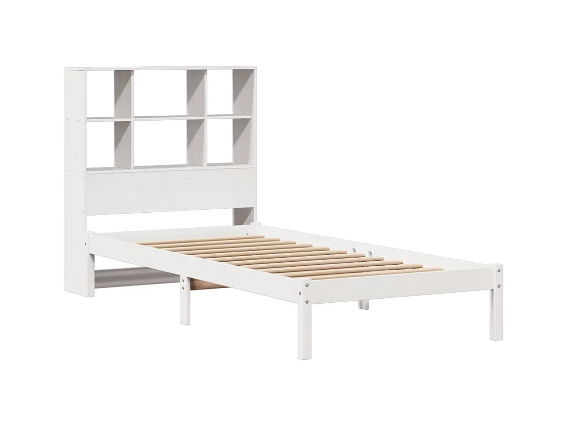 Letto libreria bianco senza materasso 90x200cm in legno massello di pino
