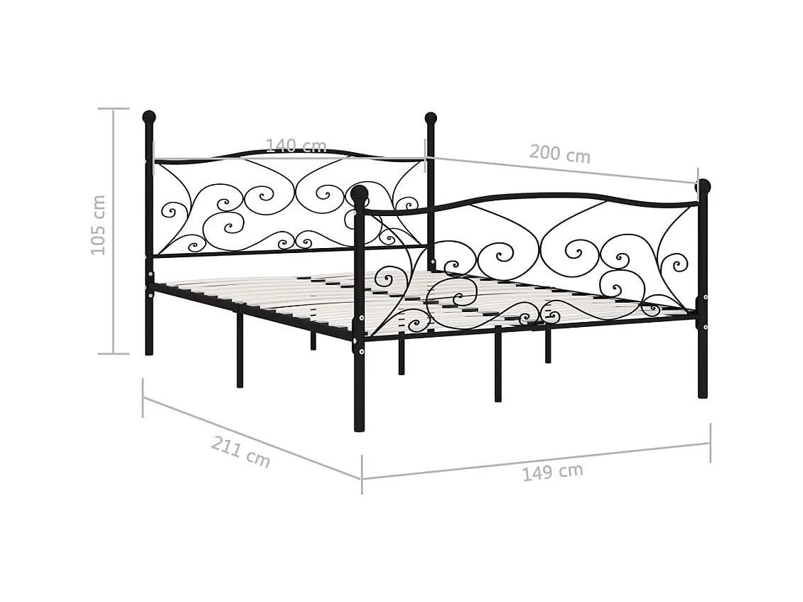 Zwart metalen bedframe en lattenbodem 140 x 200 cm