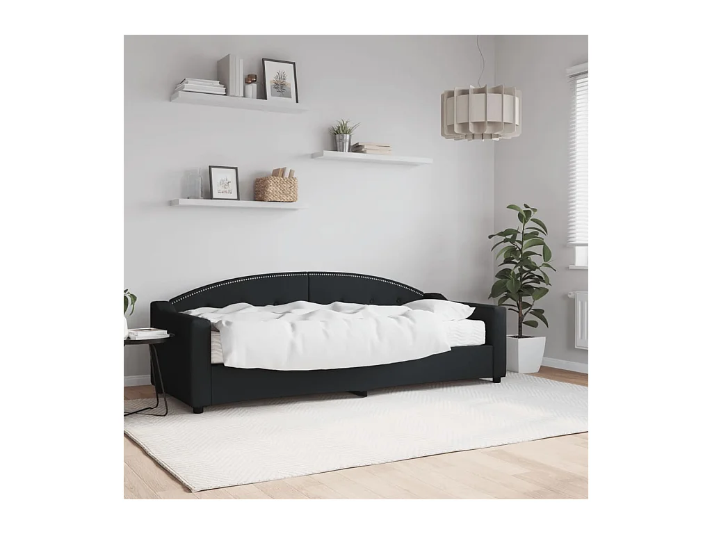 Lit de jour avec matelas noir 80x200 cm tissu