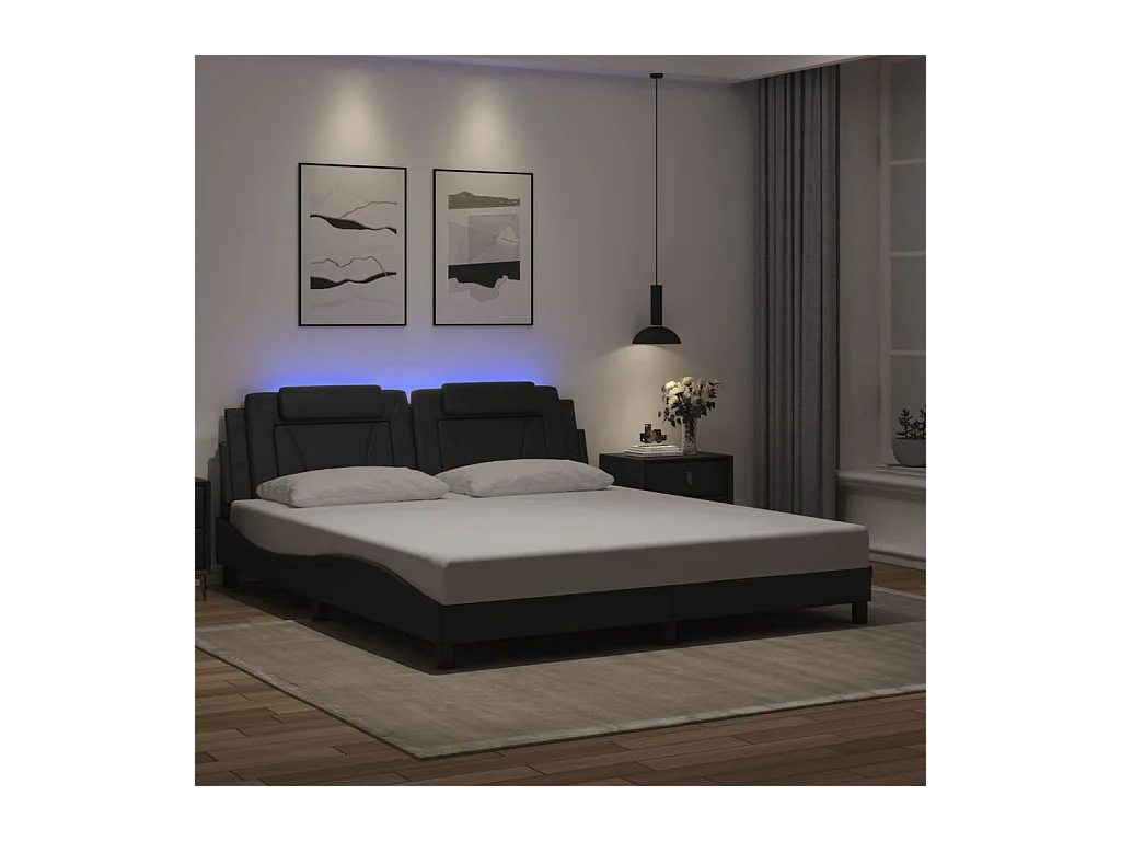 Cadre de lit avec LED sans matelas noir 180x200 cm