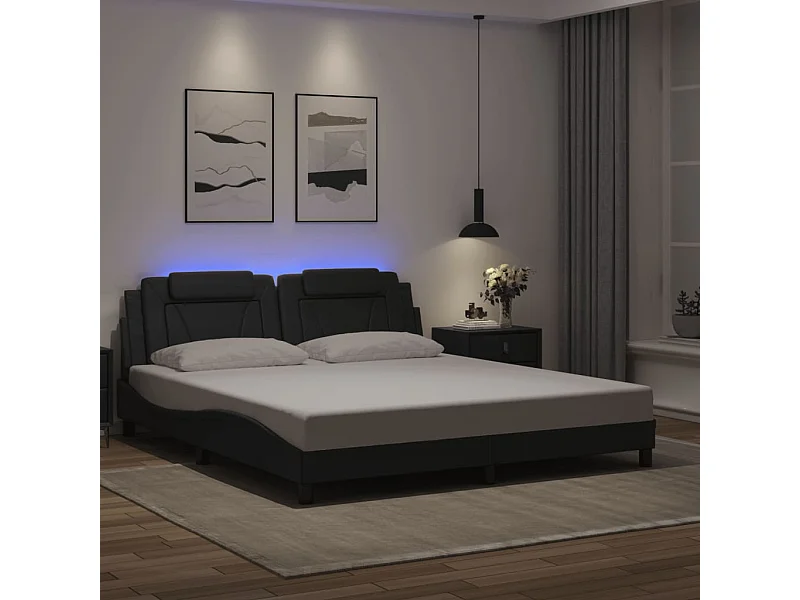Struttura letto con LED senza materasso nero 180x200 cm