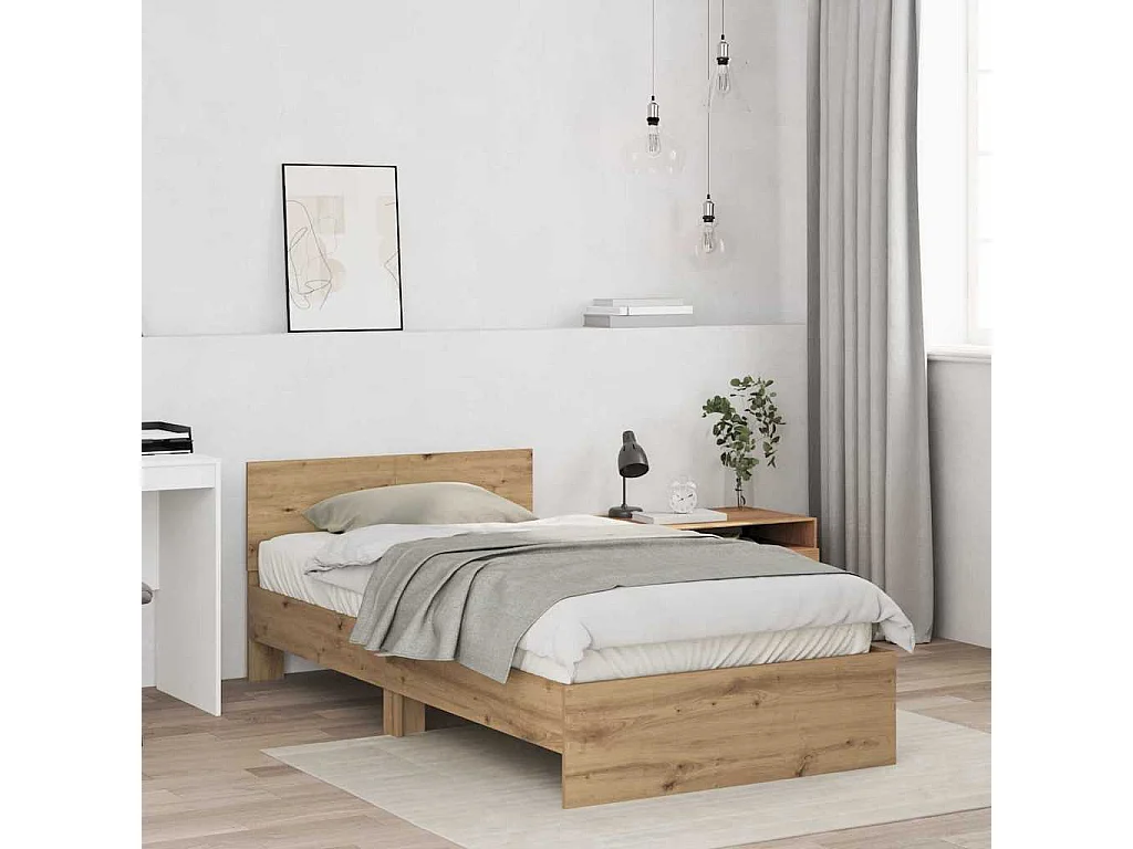 Cadre de lit Chêne artisanal 100 x 200 cm Bois d'ingénierie