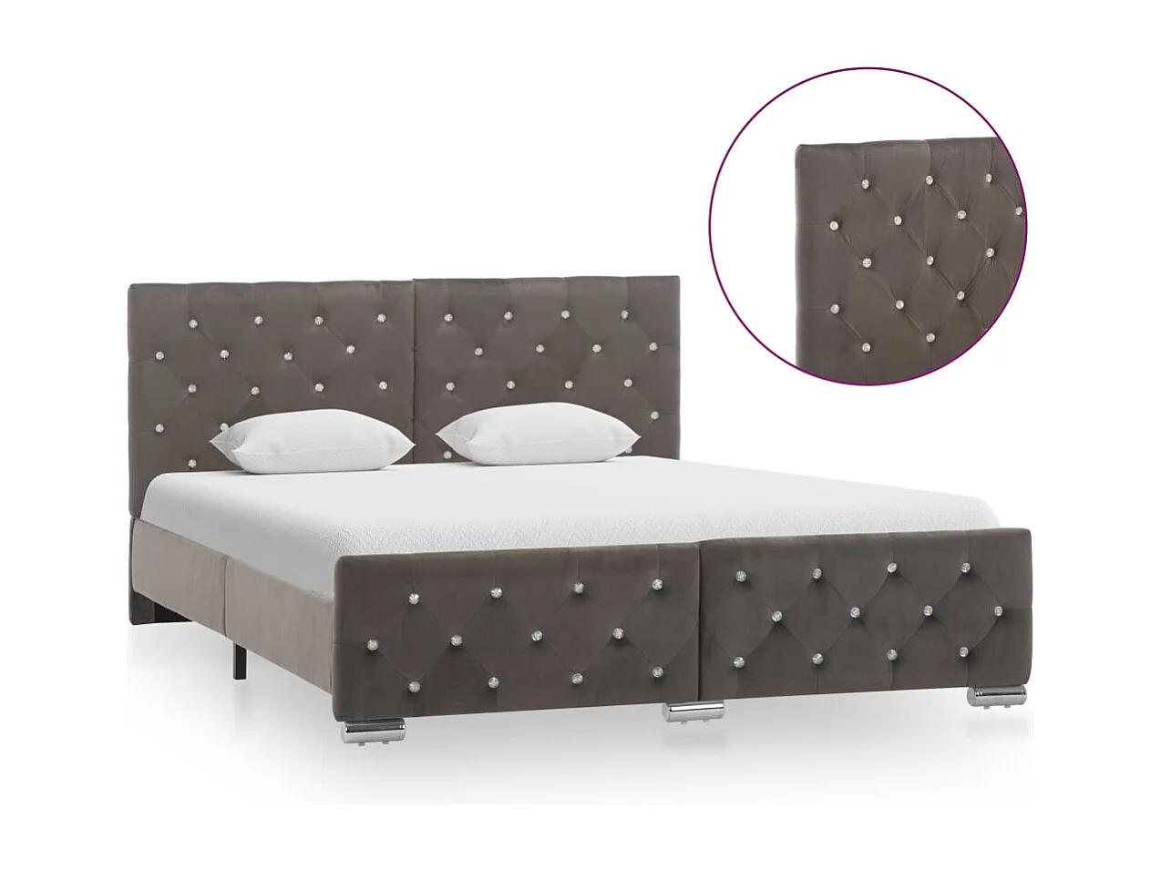 Struttura letto senza materasso velluto grigio 140x200 cm