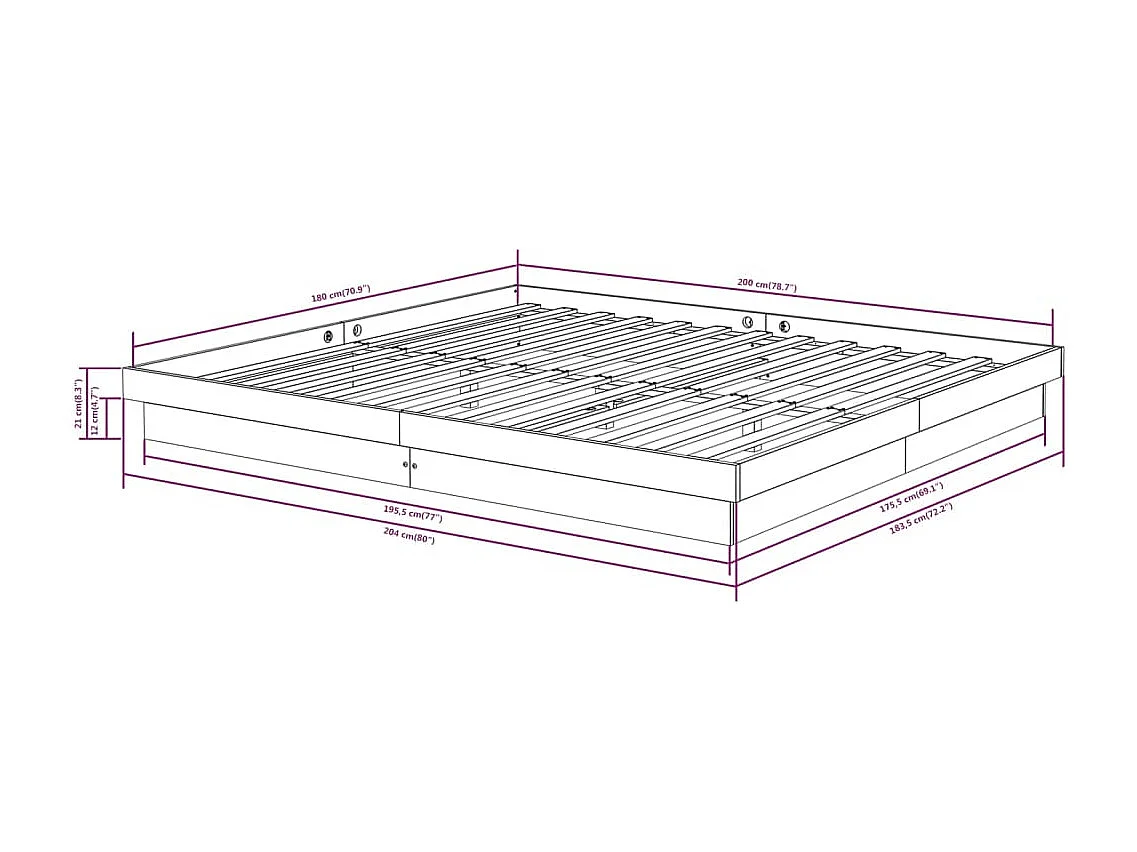 Cadre de lit sans matelas blanc bois massif