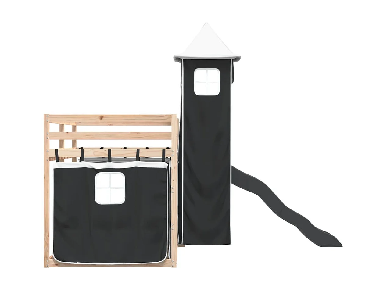 Stapelbed zonder matras met glijbaan wit zwart 90x200 cm