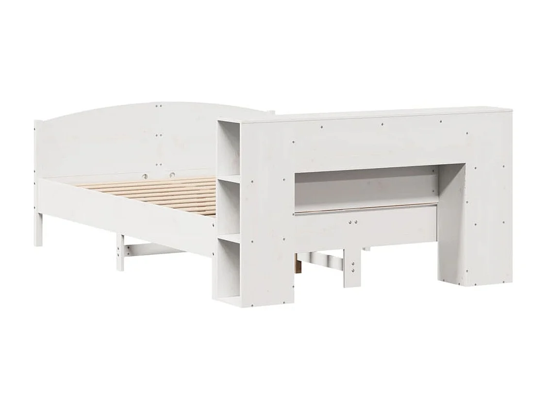Letto libreria bianco senza materasso 135x190 cm in legno massello di pino