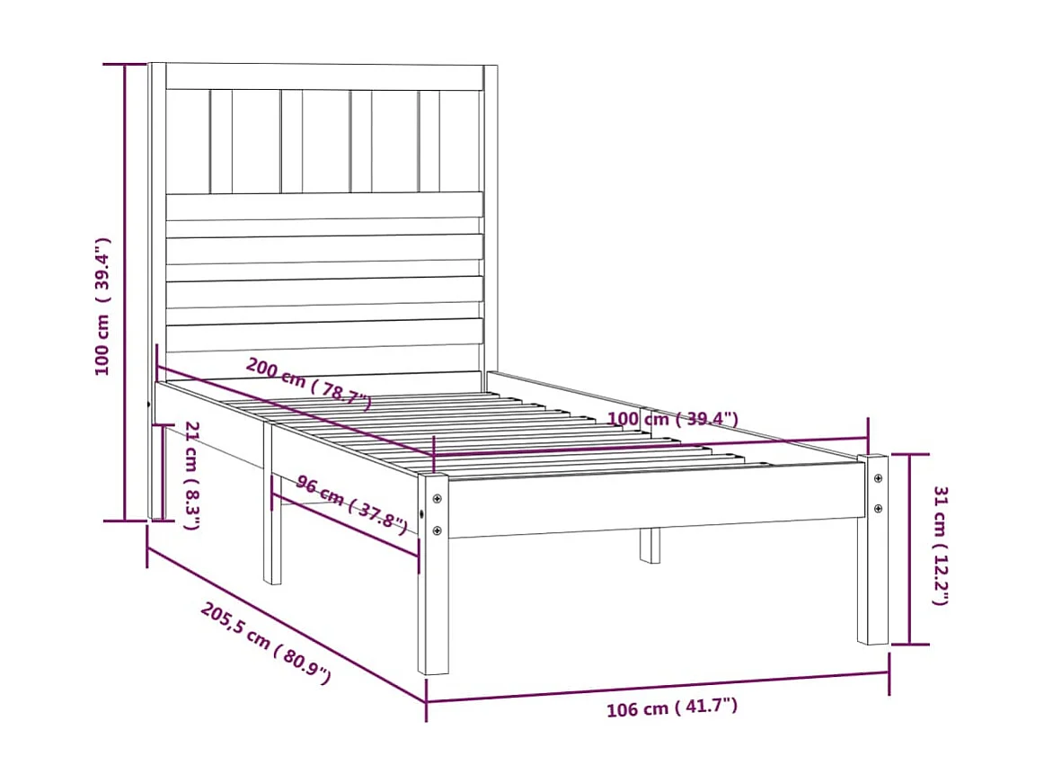 Bedframe zonder matras zwart massief grenenhout 100x200 cm