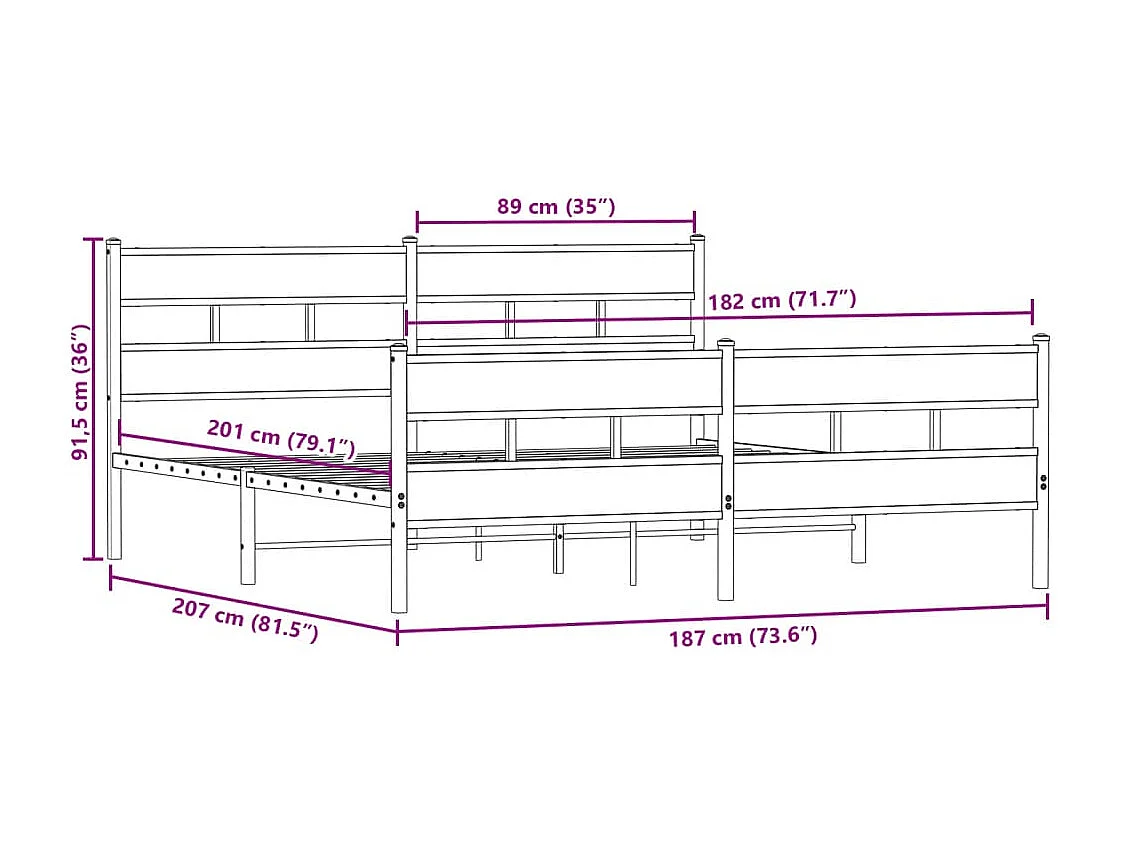 Estructura de cama de metal sin colchón roble ahumado 180x200 cm