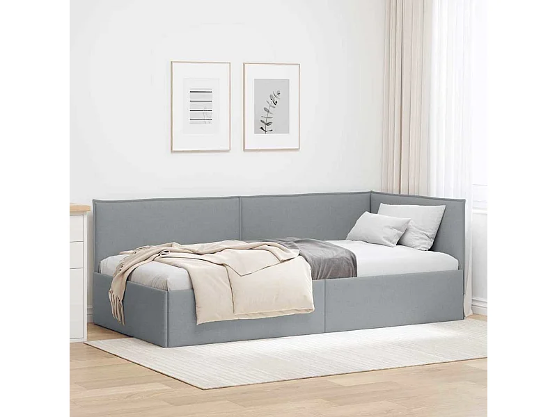 Struttura letto angolare grigio chiaro 90 x 200 cm in tessuto