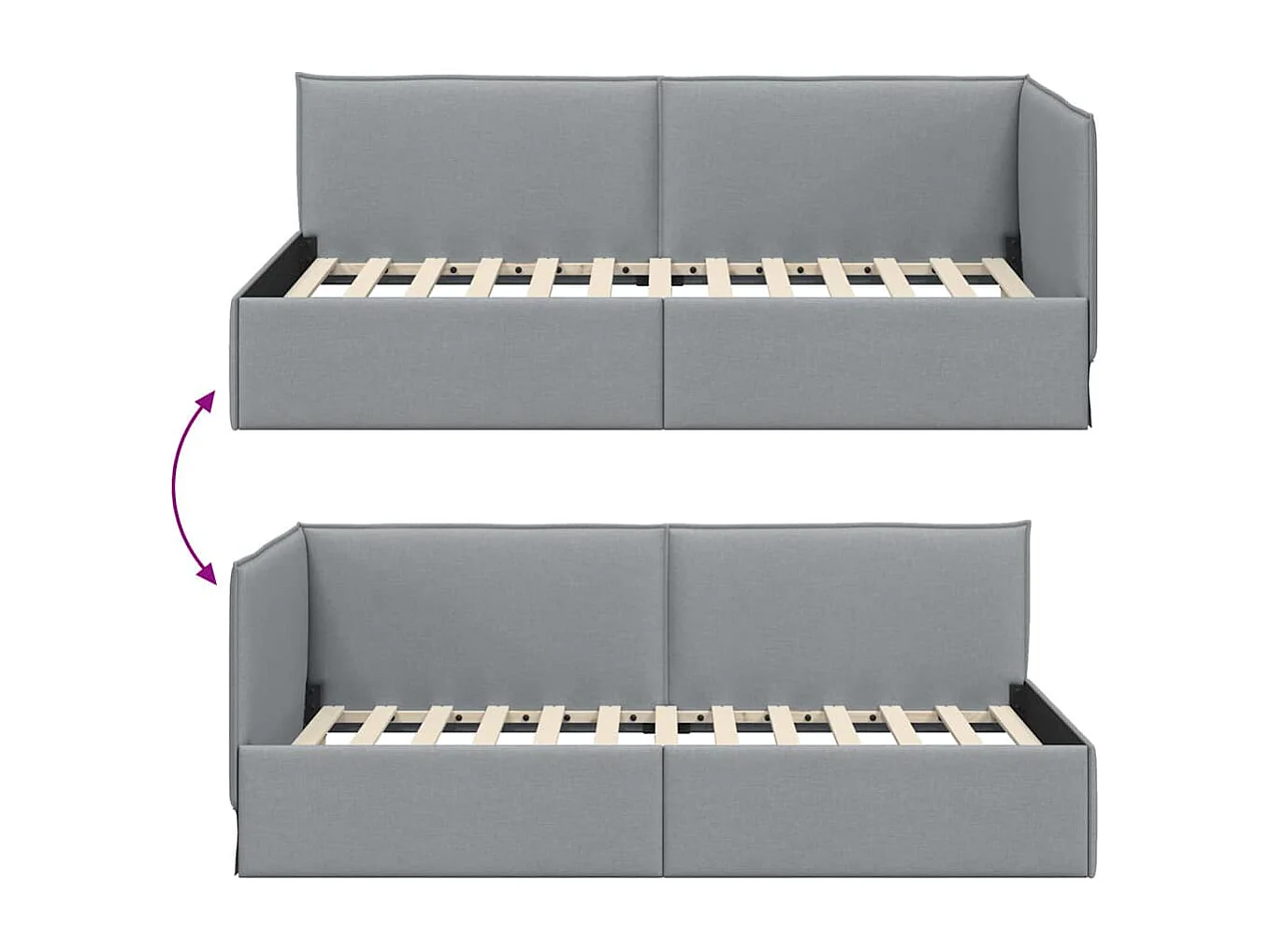 Struttura letto angolare grigio chiaro 90 x 200 cm in tessuto