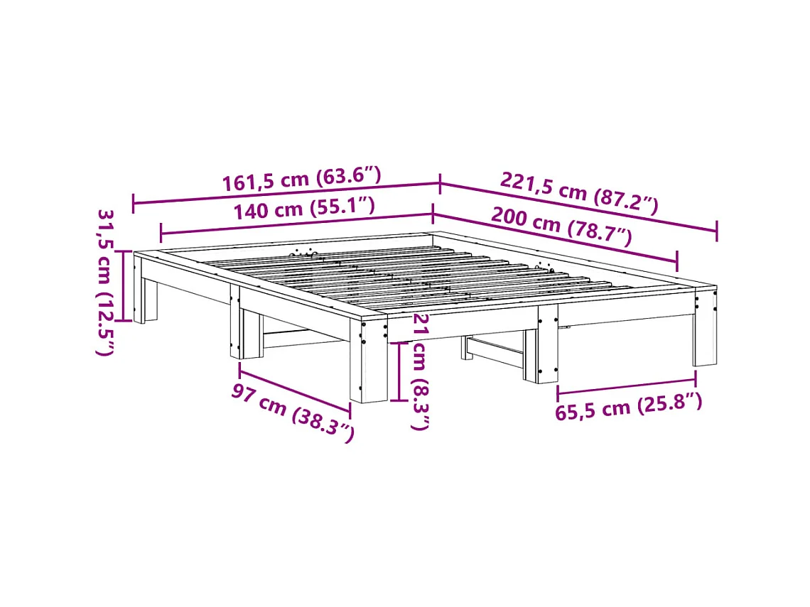 Bedframe zonder matras wit 140x200 cm massief grenenhout