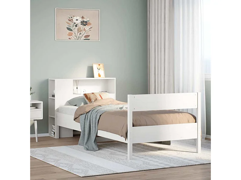 Letto libreria bianco senza materasso 75x190cm in legno massello di pino
