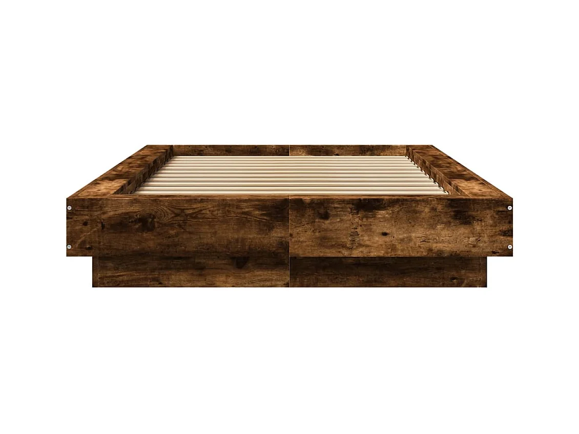 Estructura de cama y luces LED sin colchón roble ahumado 100x200 cm