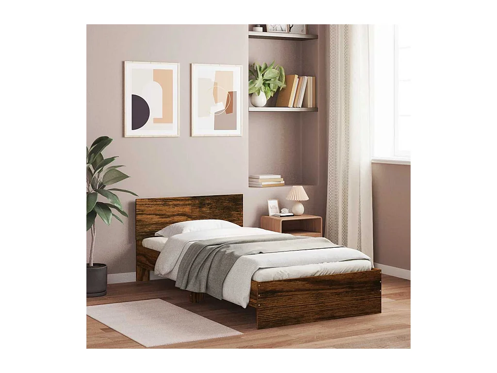 Struttura letto senza materasso con testiera rovere affumicato 100x200cm