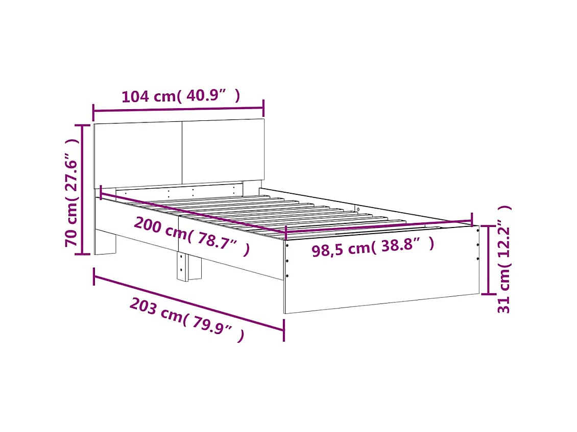Bedframe zonder matras met hoofdbord gerookt eiken 100x200cm
