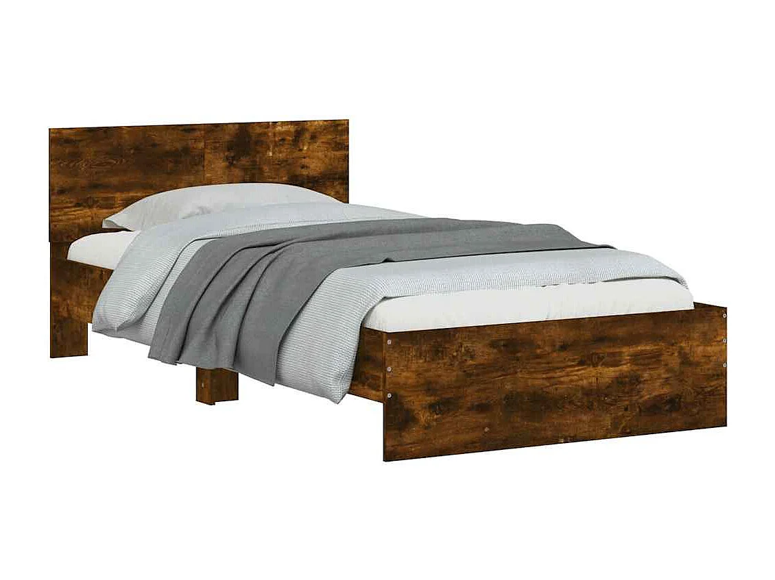 Estructura de cama sin colchón con cabecero roble ahumado 100x200cm