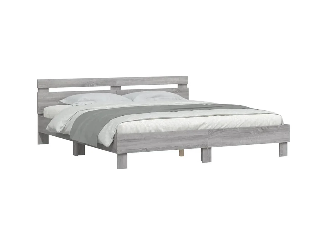 Estructura de cama con LED sin colchón Sonoma gris 160x200 cm