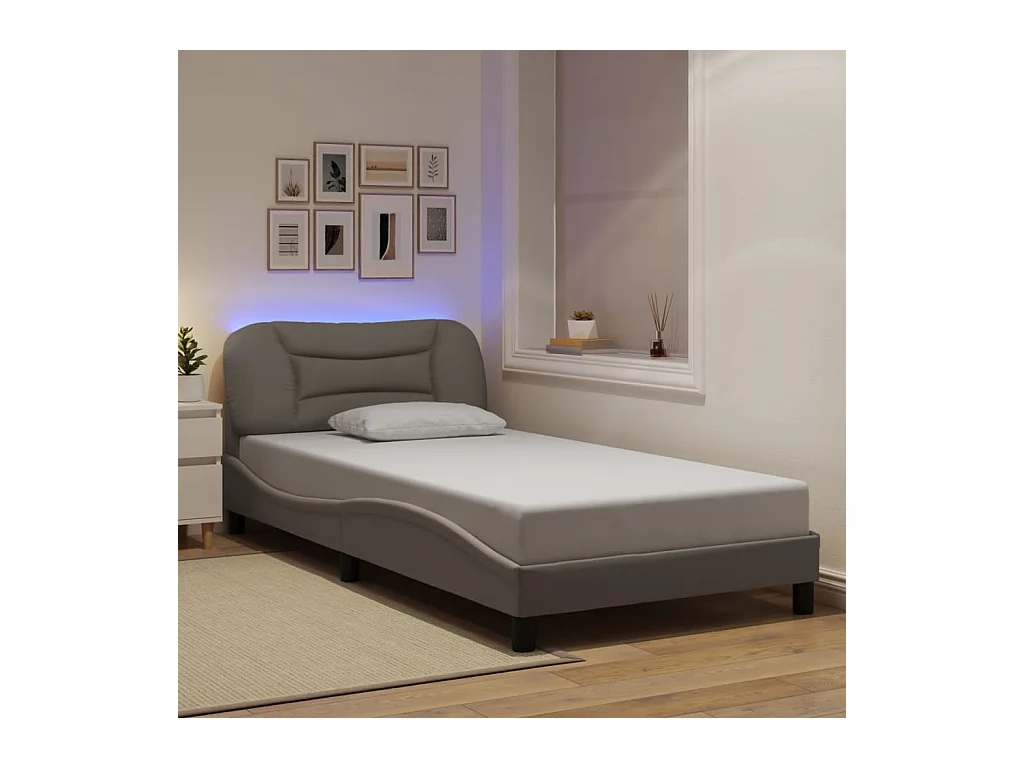 Struttura letto con LED senza materasso in tessuto tortora 100x200 cm