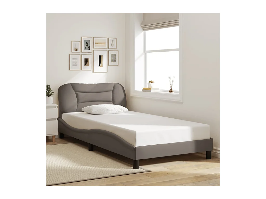 Struttura letto con LED senza materasso in tessuto tortora 100x200 cm