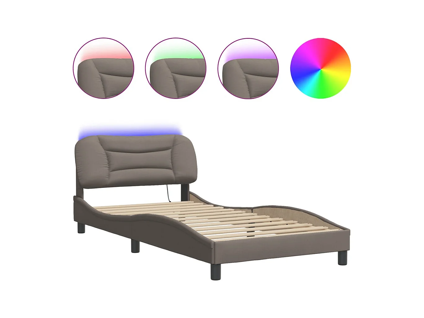 Estructura de cama con LED sin colchón tela taupe 100x200 cm