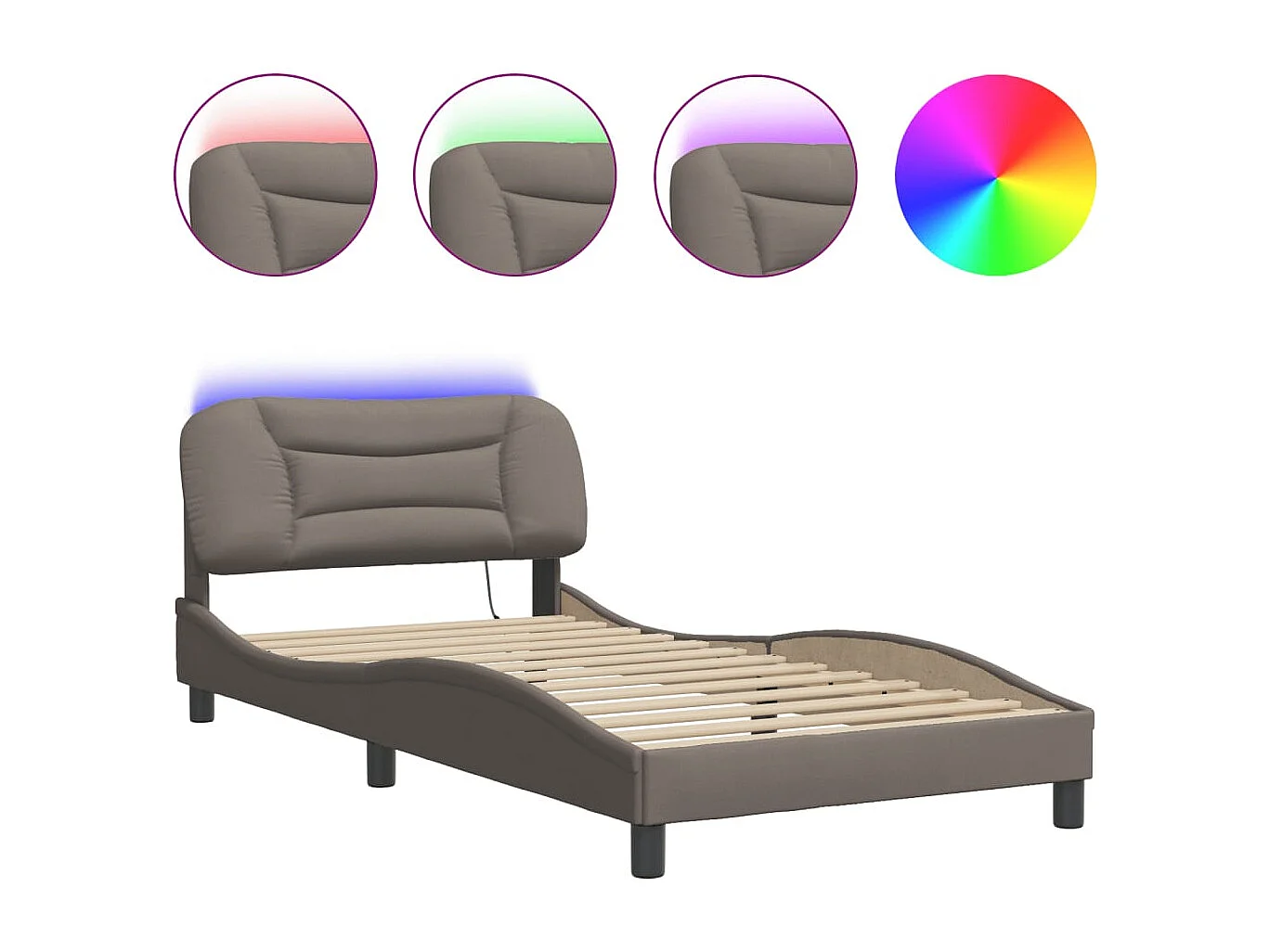 Estructura de cama con LED sin colchón tela taupe 100x200 cm