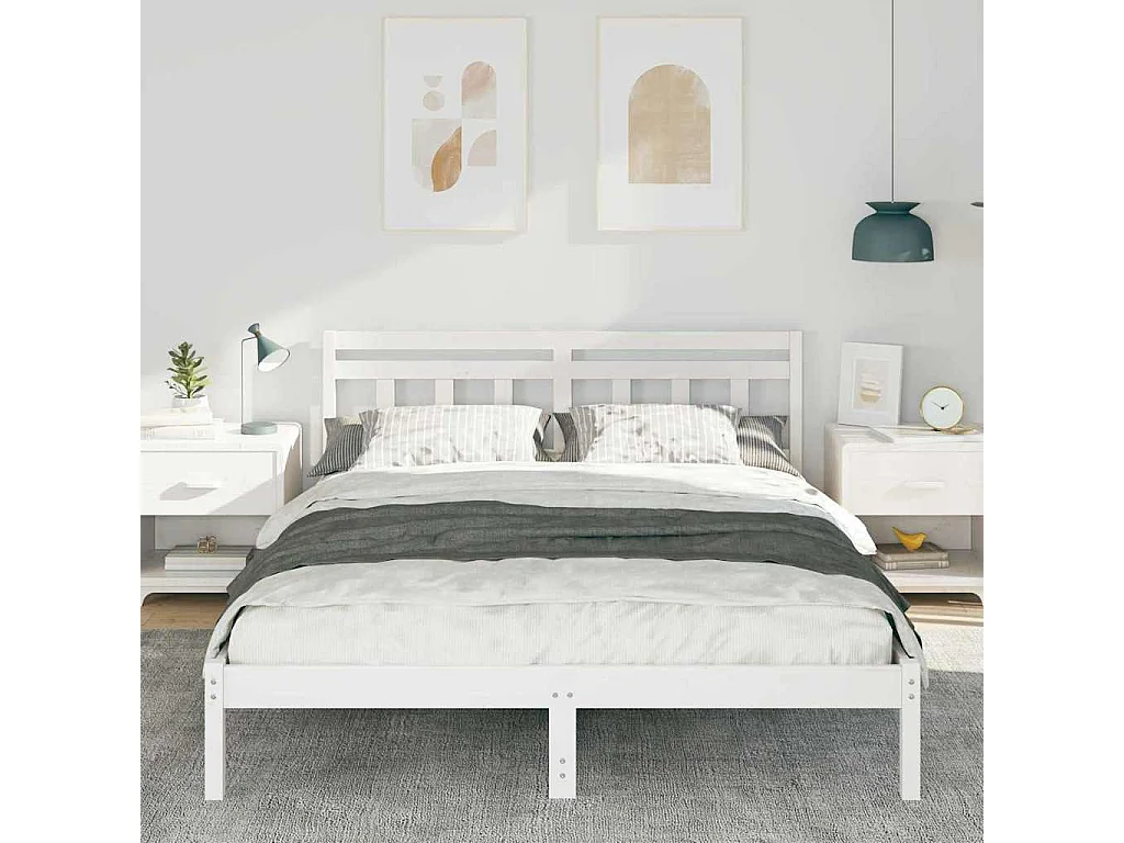 Estructura de cama con cabecero Blanco Madera maciza de pino