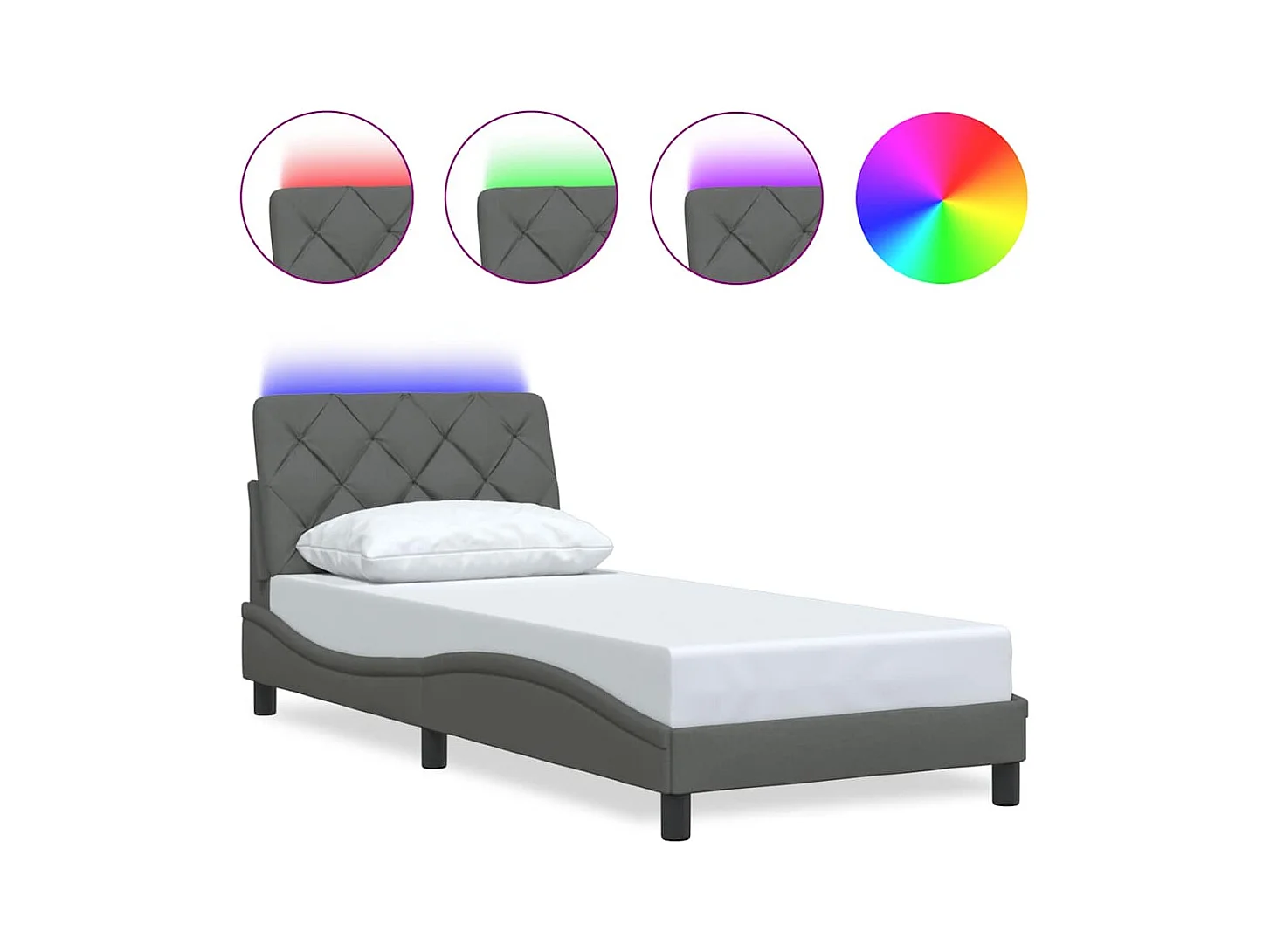 Bedframe met LED zonder matras donkergrijs 80x200 cm stof