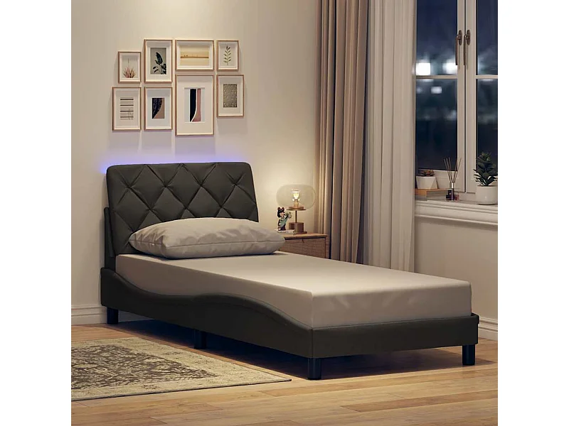 Cadre de lit avec LED sans matelas gris foncé 80x200 cm tissu