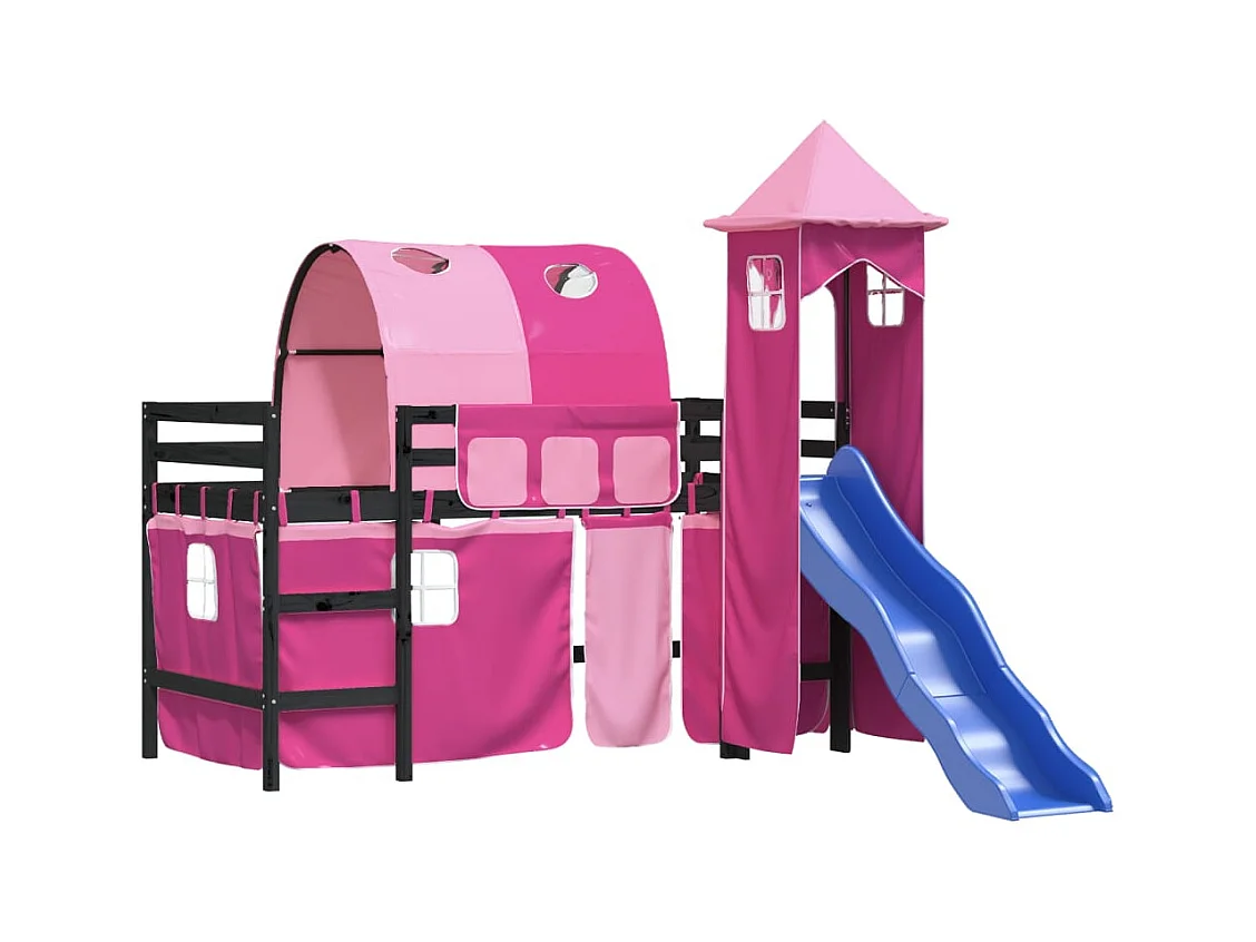 Cama infantil entreplanta con torre sin colchón rosa 80x200 cm
