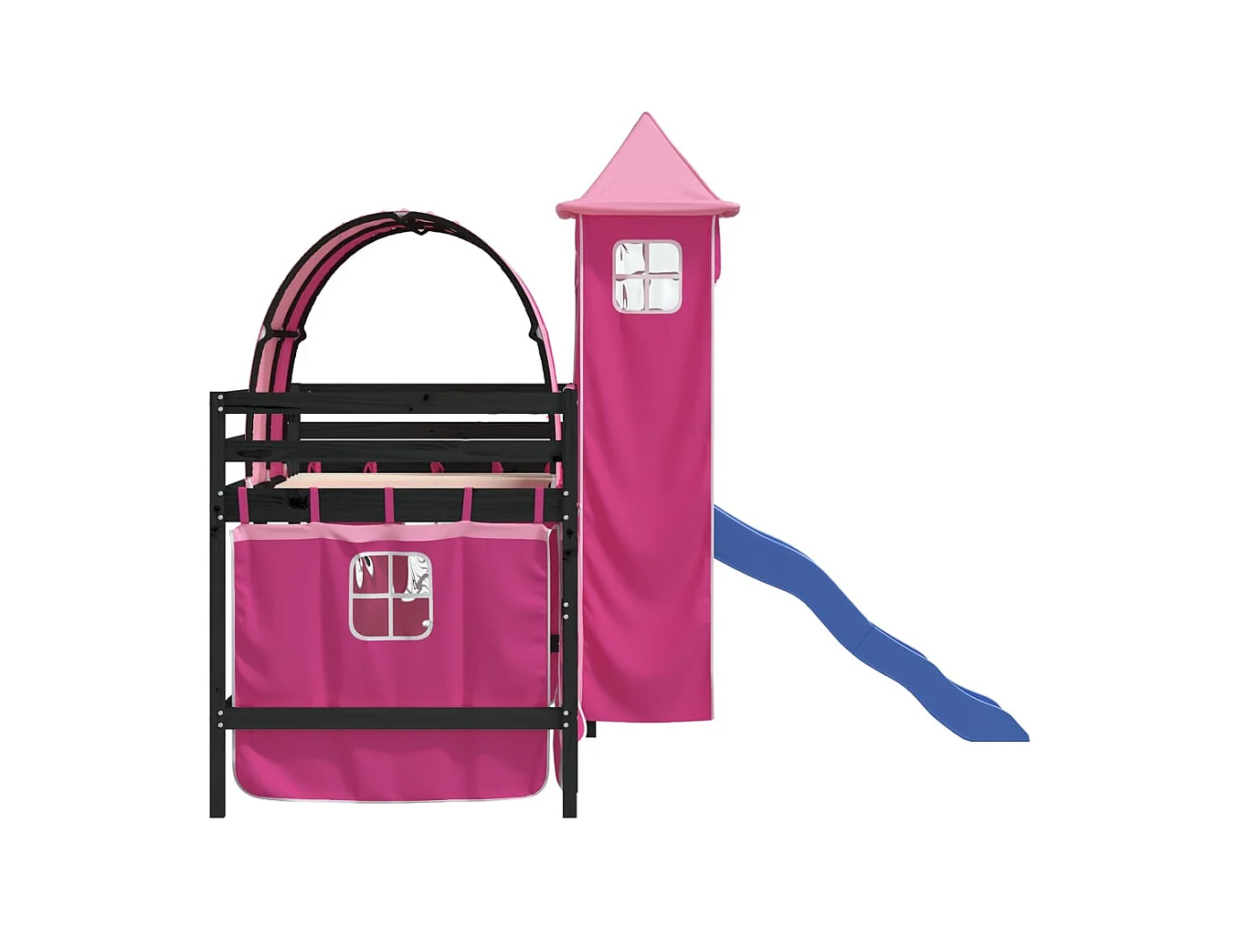 Cama infantil entreplanta con torre sin colchón rosa 80x200 cm