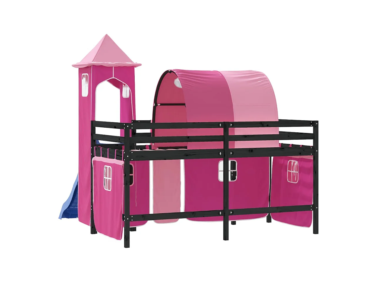 Cama infantil entreplanta con torre sin colchón rosa 80x200 cm