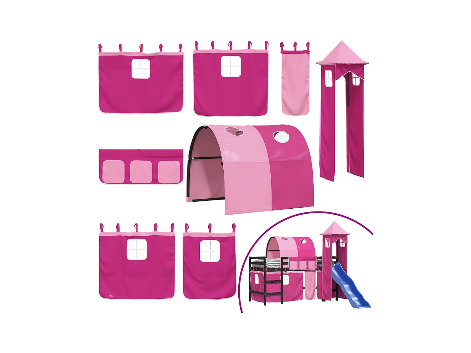 Cama infantil entreplanta con torre sin colchón rosa 80x200 cm