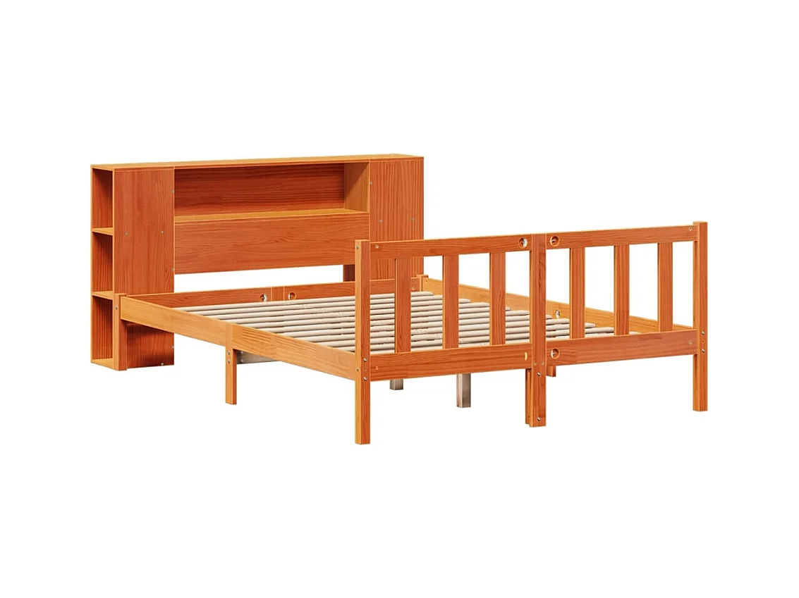 Boekenkastbed zonder matras, bruine was, 140x200 cm, massief grenen