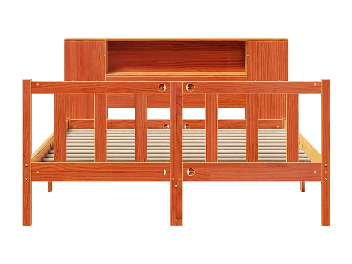 Letto libreria senza materasso, cera marrone, 140x200 cm, pino massiccio