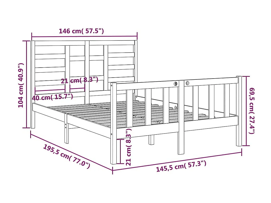 Bedframe zonder matras wit massief hout 140x190 cm