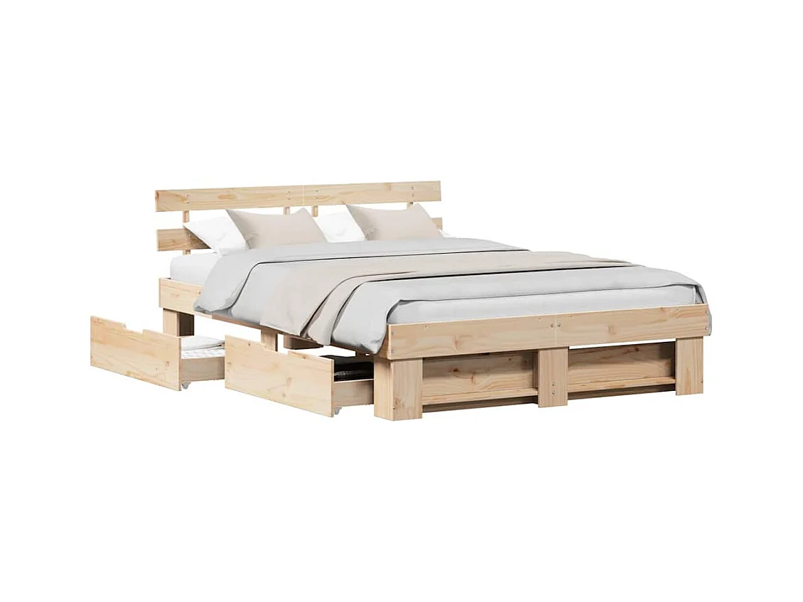 Bedframe met lade Bruin 150 x 200 cm Massief grenenhout
