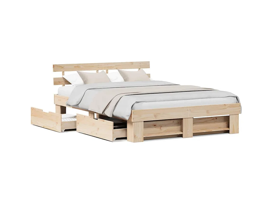 Bedframe met lade Bruin 150 x 200 cm Massief grenenhout