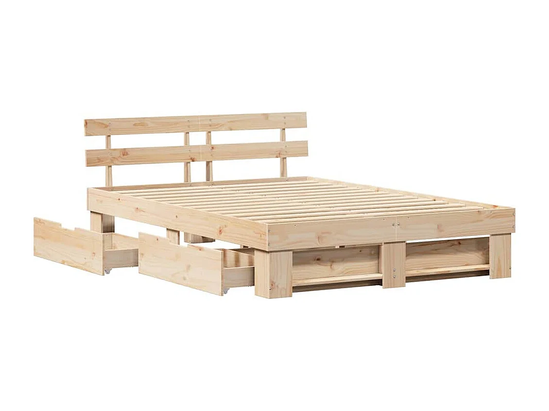 Bedframe met lade Bruin 150 x 200 cm Massief grenenhout