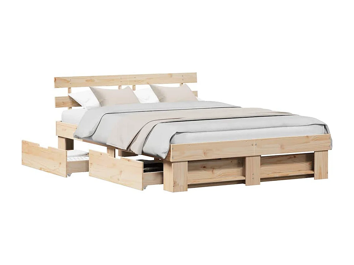 Cadre de lit avec tiroir Marron 150 x 200 cm Bois massif en pin