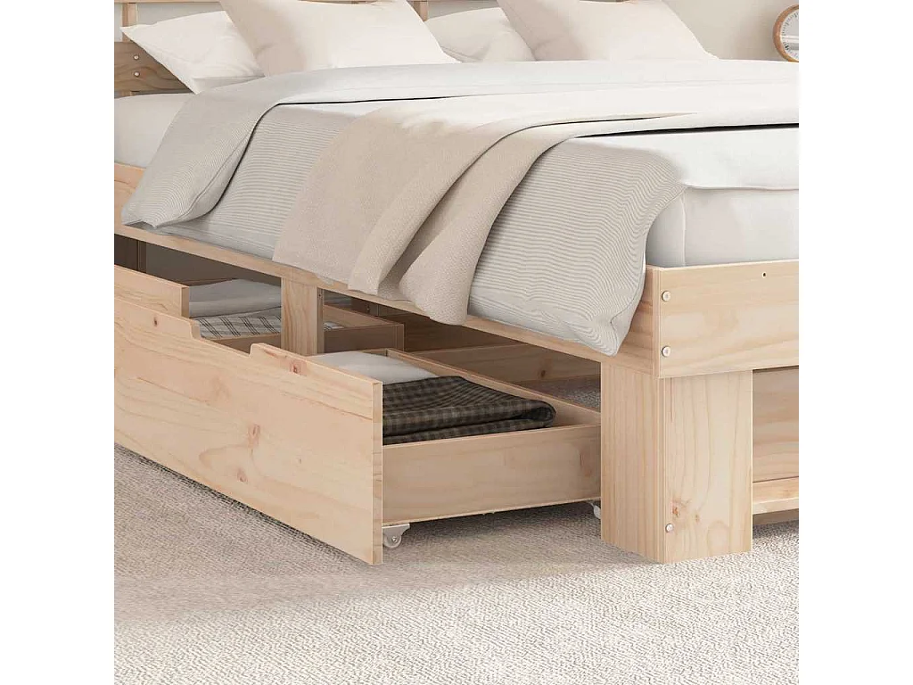 Cadre de lit avec tiroir Marron 150 x 200 cm Bois massif en pin