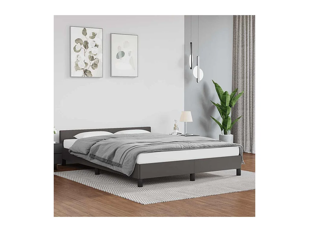 Bedframe met hoofdbord zonder matras grijs 140x200 cm