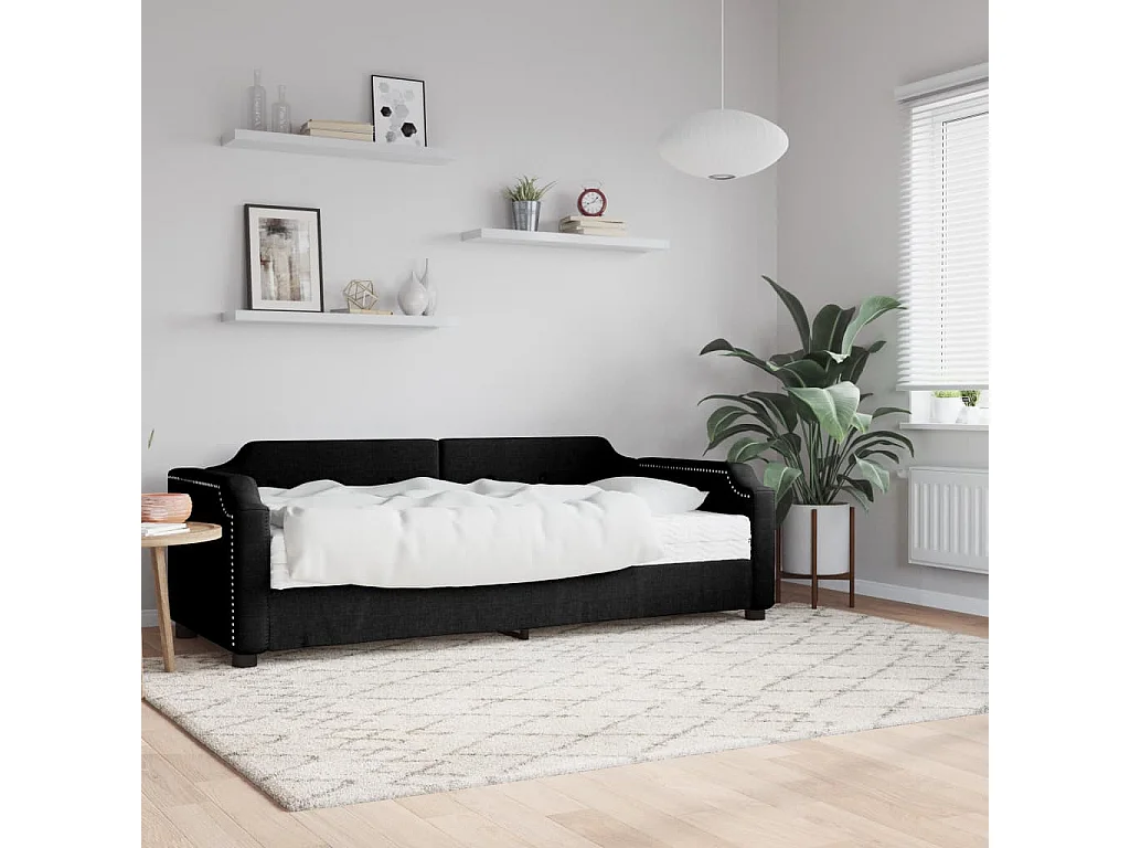 Lit de jour avec matelas noir 90x200 cm tissu