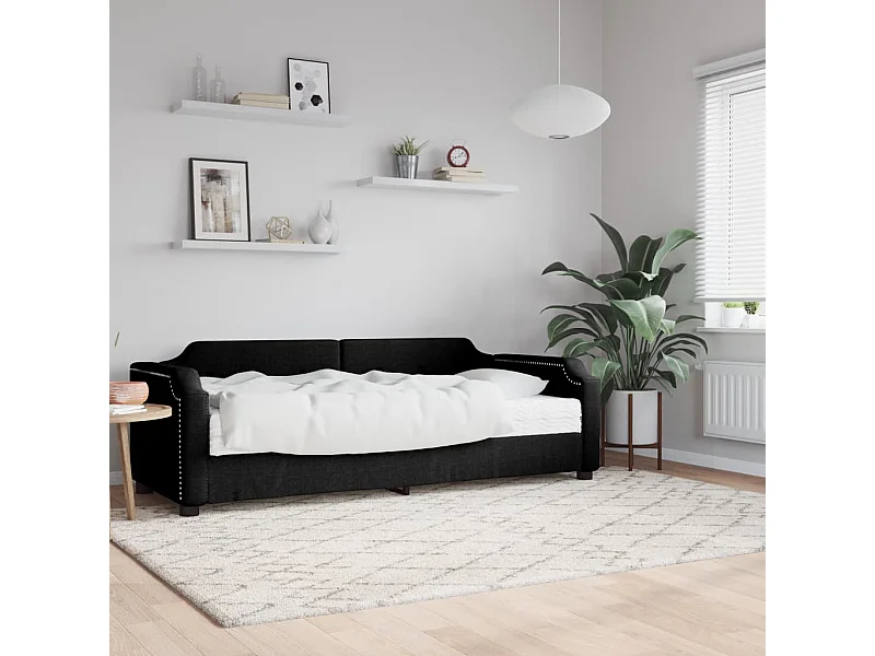 Lit de jour avec matelas noir 90x200 cm tissu