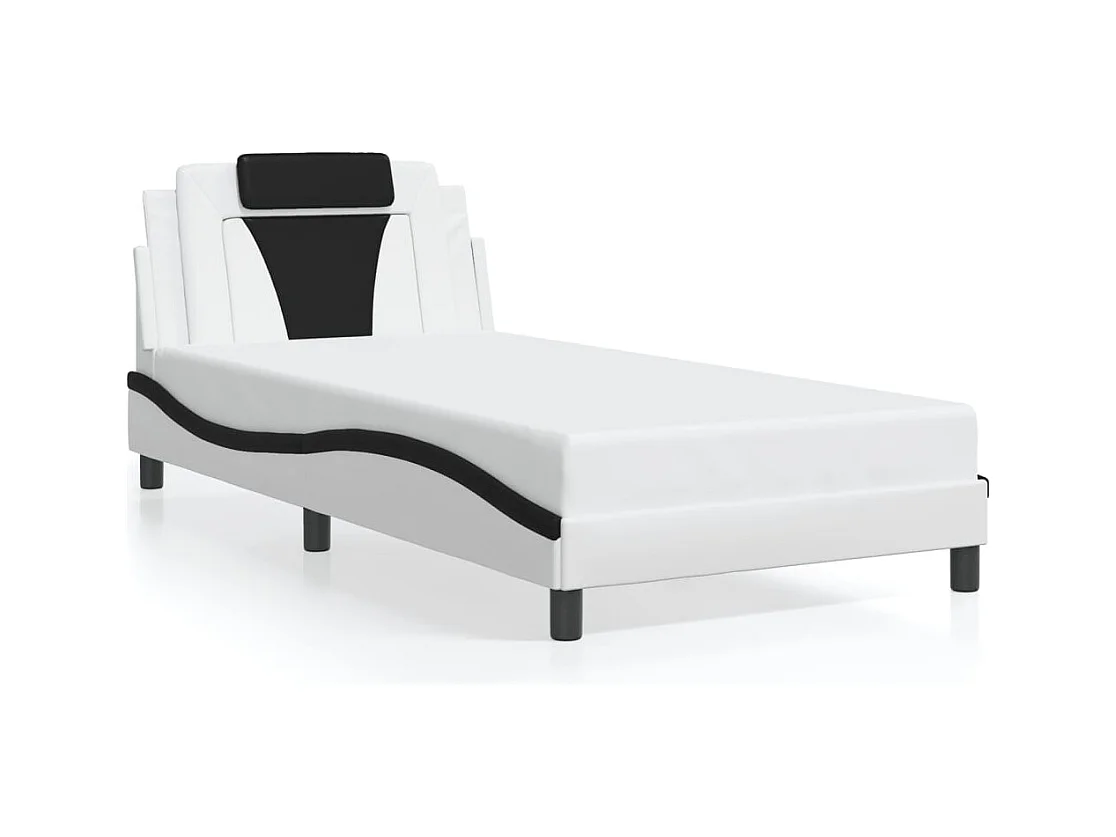 Estructura de cama sin colchón blanca y negra 100x200 cm polipiel