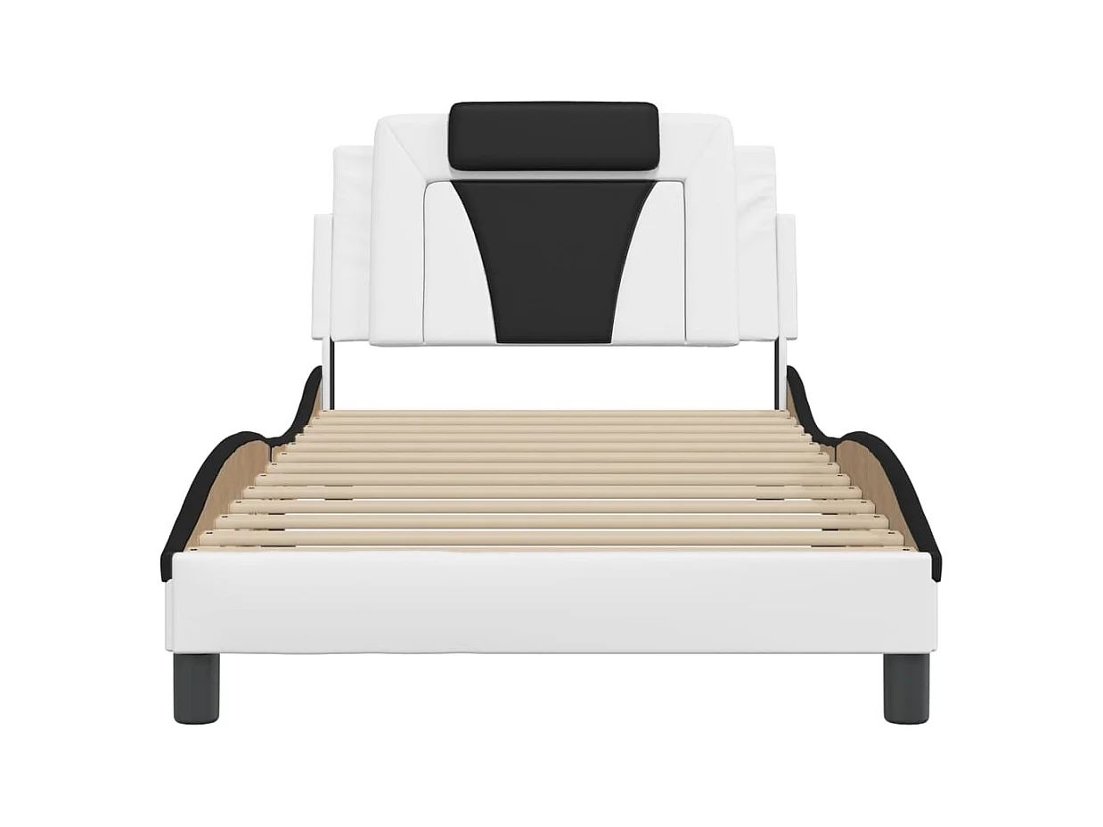 Estructura de cama sin colchón blanca y negra 100x200 cm polipiel