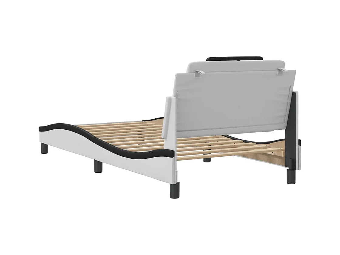 Estructura de cama sin colchón blanca y negra 100x200 cm polipiel