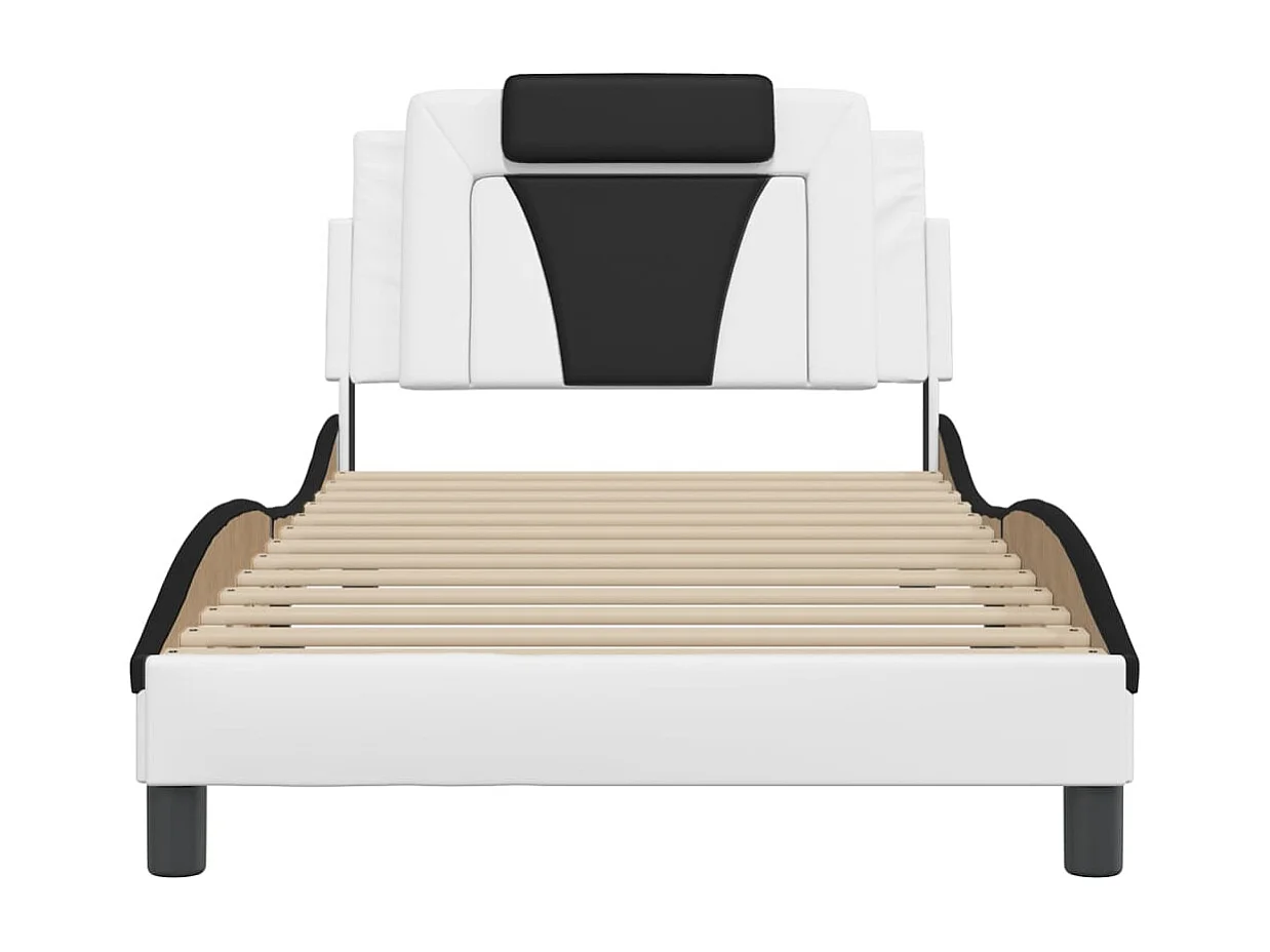 Estructura de cama sin colchón blanca y negra 100x200 cm polipiel