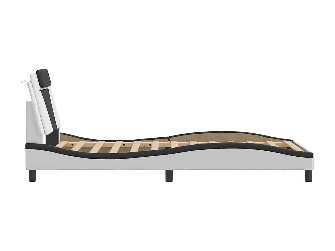 Estructura de cama sin colchón blanca y negra 100x200 cm polipiel